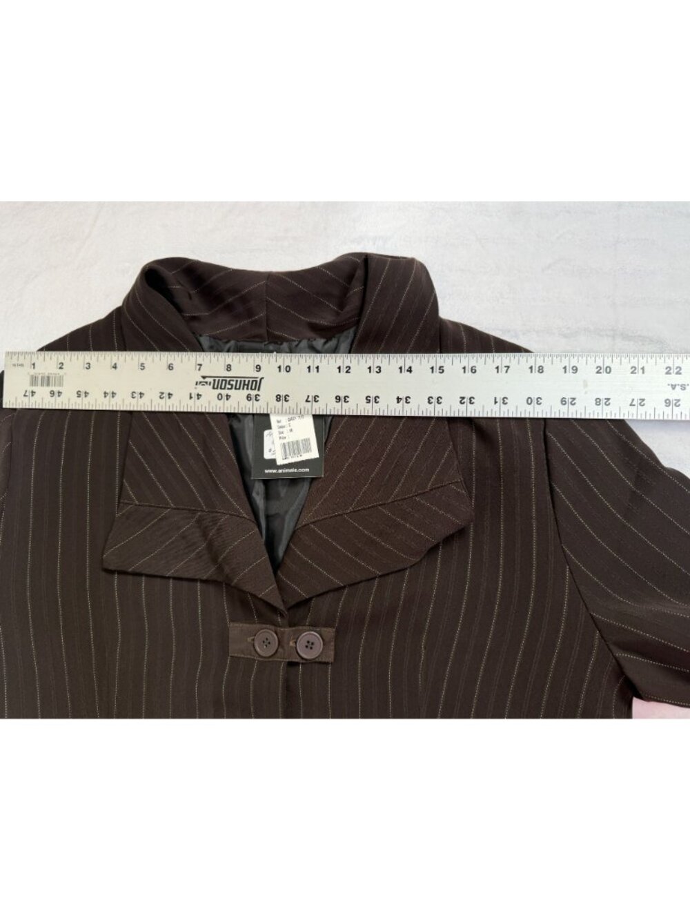 Animale Women's Size 14 Brown Pinstripe Long Coat Jacket Drawstring Hem NWT $238 - Picture 6 of 7